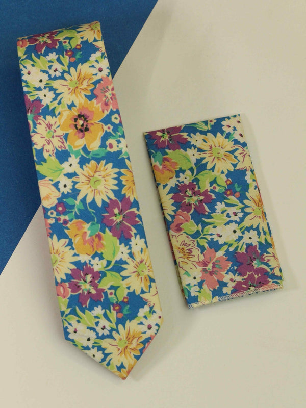 Blue Floral Necktie & Pocket Square Giftset - TOSSIDO