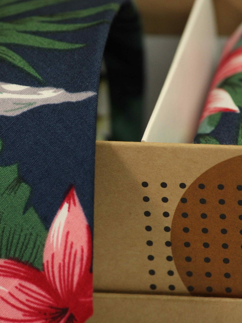 Blue Floral Necktie & Pocket Square Giftset - TOSSIDO