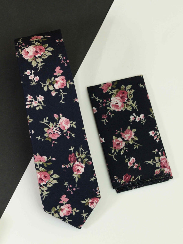 Blue Floral Necktie & Pocket Square Giftset - TOSSIDO