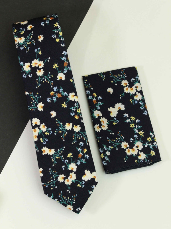 Blue Floral Necktie & Pocket Square Giftset - TOSSIDO