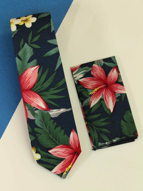 Blue Floral Necktie & Pocket Square Giftset - TOSSIDO