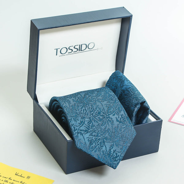 Blue Floral Necktie & Pocket Square Giftset - TOSSIDO