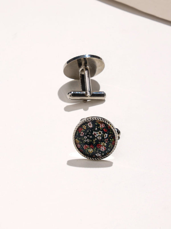 Blue Floral Printed Cufflinks - TOSSIDO