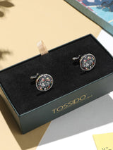 Blue Floral Printed Cufflinks - TOSSIDO