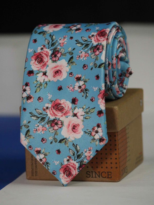Blue Floral Printed Necktie - TOSSIDO