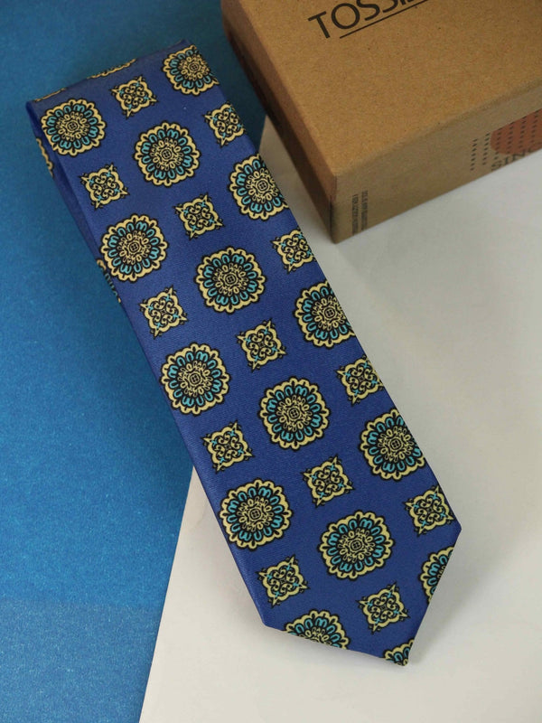 Blue Floral Printed Necktie - TOSSIDO