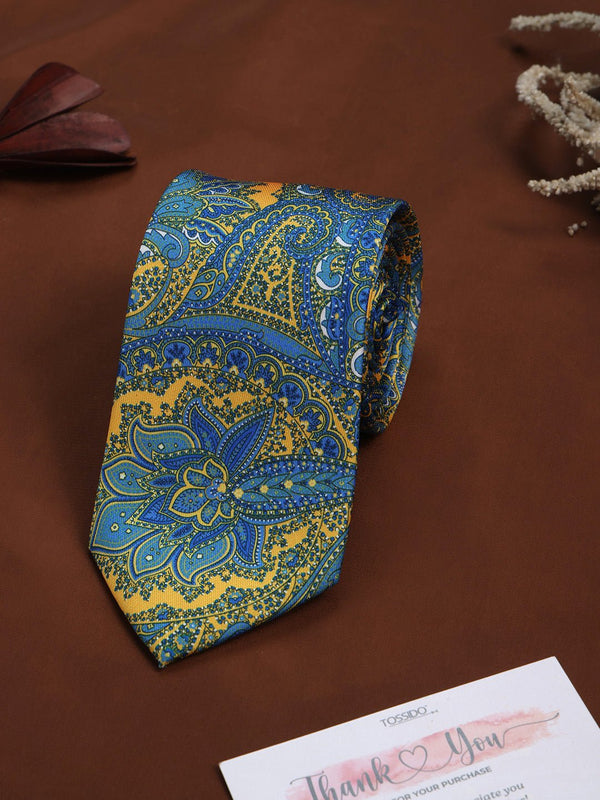 Blue Floral Printed Necktie - TOSSIDO