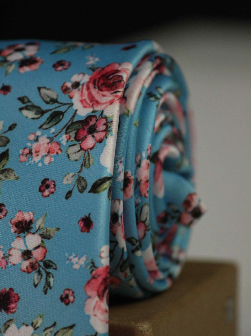 Blue Floral Printed Necktie - TOSSIDO