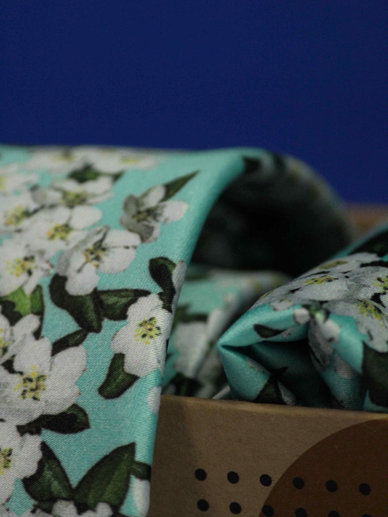 Blue Floral Printed Necktie and Pocket Square Set - TOSSIDO