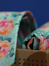 Blue Floral Printed Necktie and Pocket Square Set - TOSSIDO