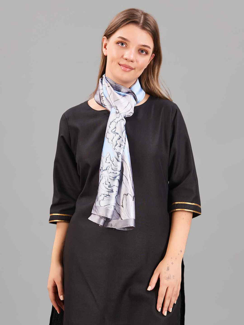 Blue Floral Printed Stole - TOSSIDO