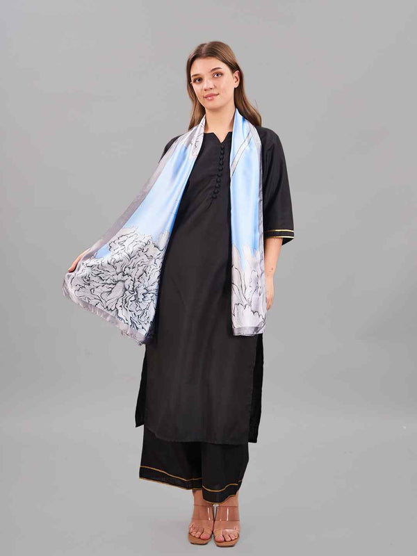 Blue Floral Printed Stole - TOSSIDO