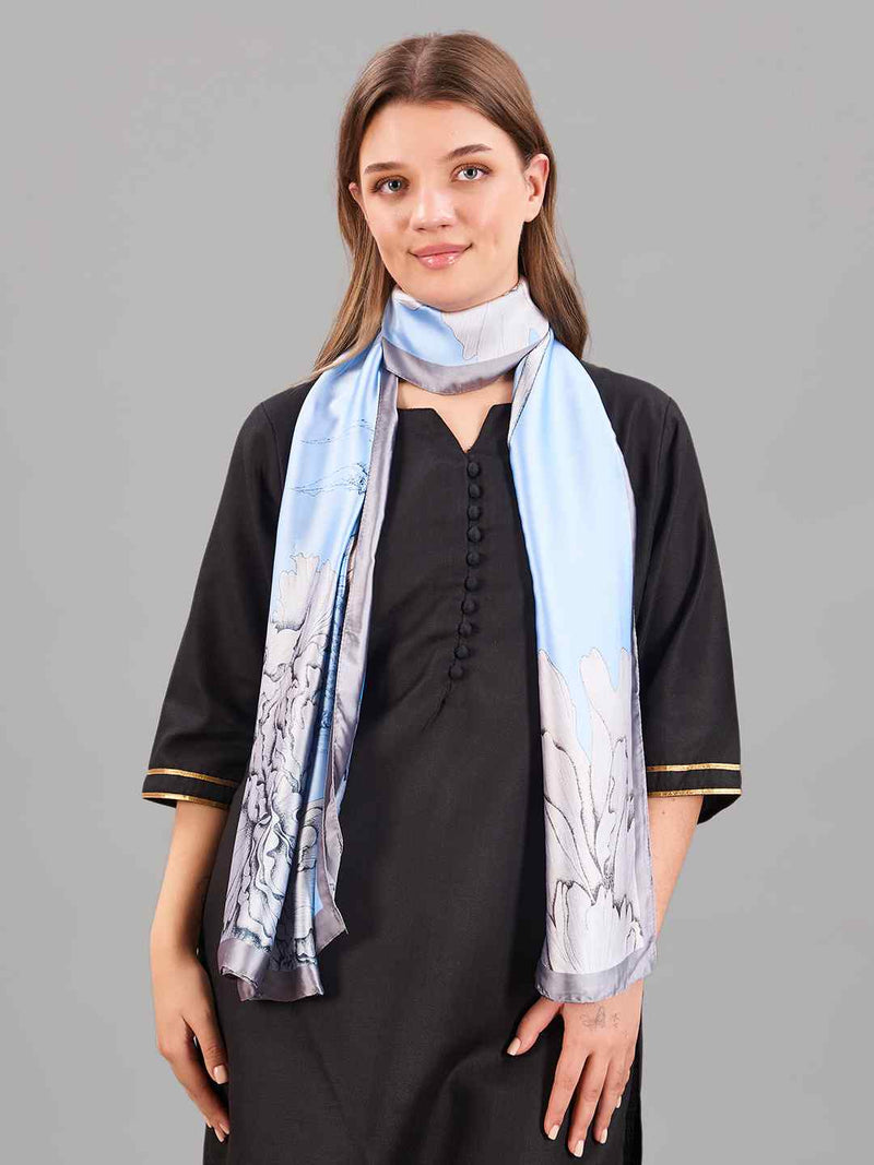 Blue Floral Printed Stole - TOSSIDO