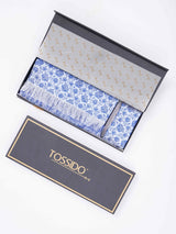 Blue Floral Reversible Stole & Pocket Square Set - TOSSIDO