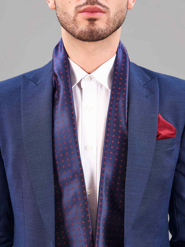 Blue Floral Reversible Stole & Pocket Square Set - TOSSIDO
