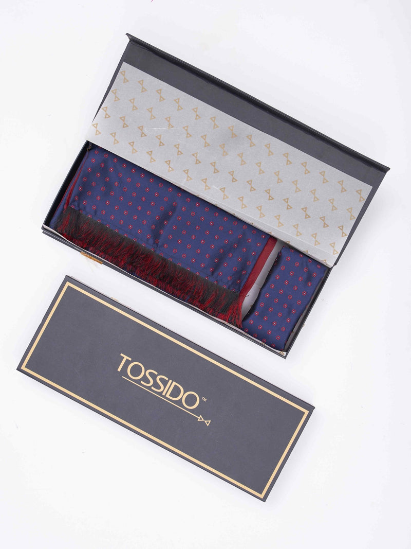 Blue Floral Reversible Stole & Pocket Square Set - TOSSIDO