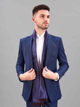 Blue Floral Reversible Stole & Pocket Square Set - TOSSIDO