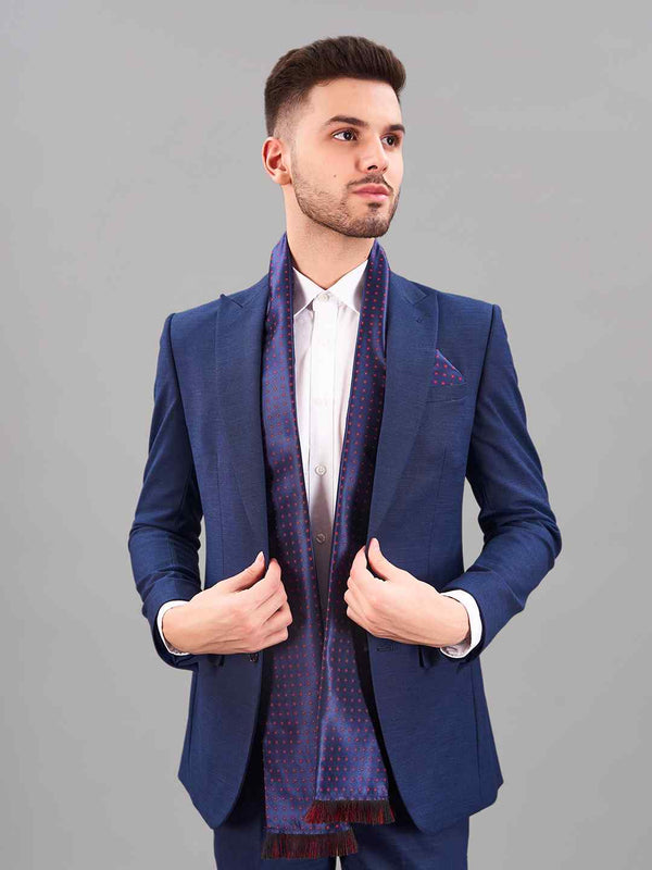 Blue Floral Reversible Stole & Pocket Square Set - TOSSIDO
