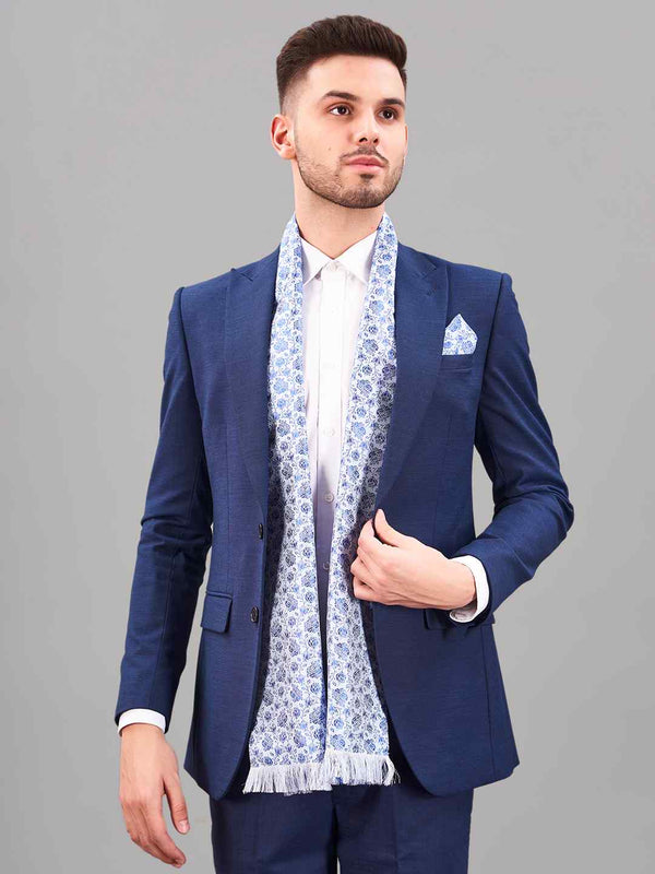 Blue Floral Reversible Stole & Pocket Square Set - TOSSIDO