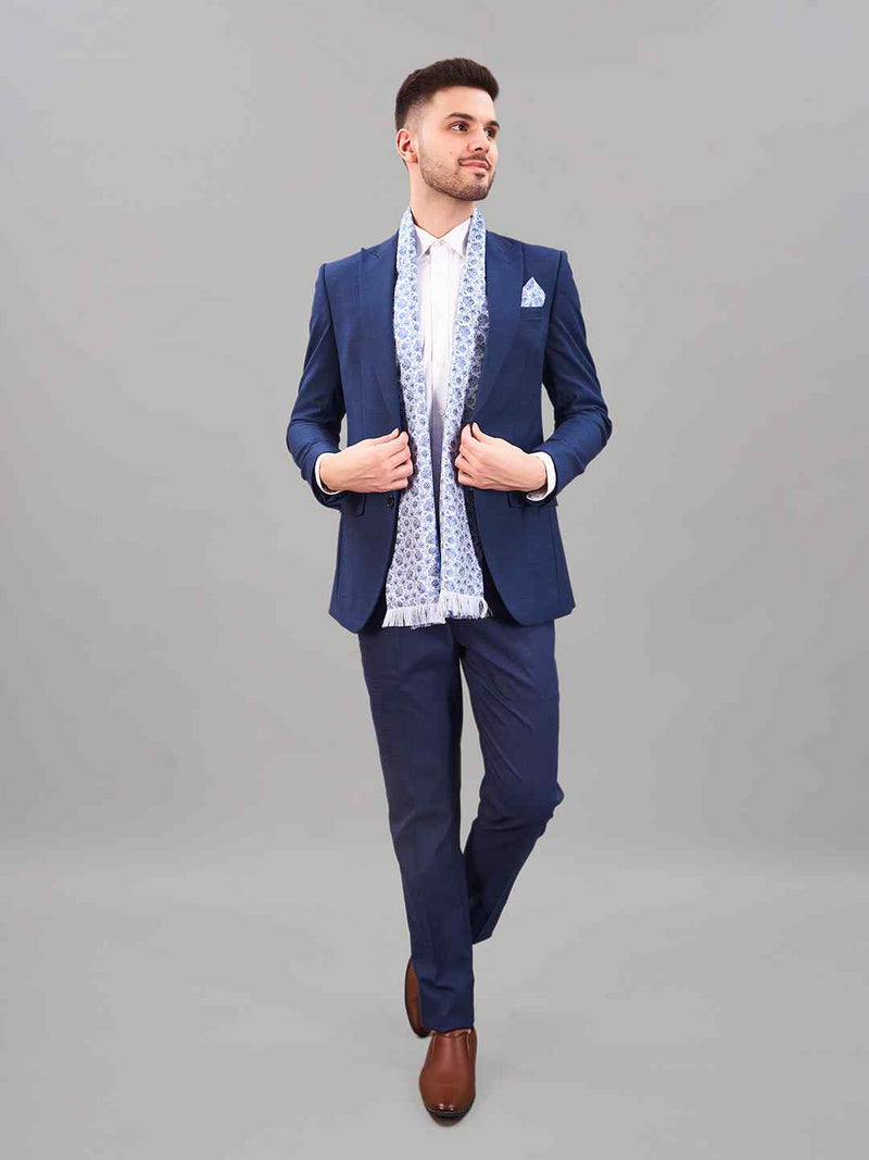 Blue Floral Reversible Stole & Pocket Square Set - TOSSIDO