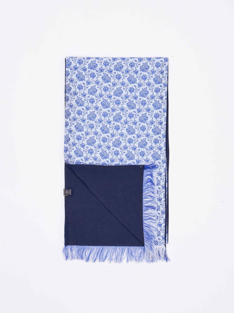 Blue Floral Reversible Stole & Pocket Square Set - TOSSIDO