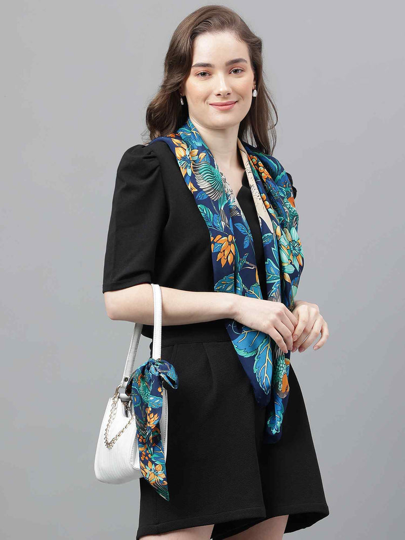 Blue Floral Scarf & Scarf Bag Set - TOSSIDO