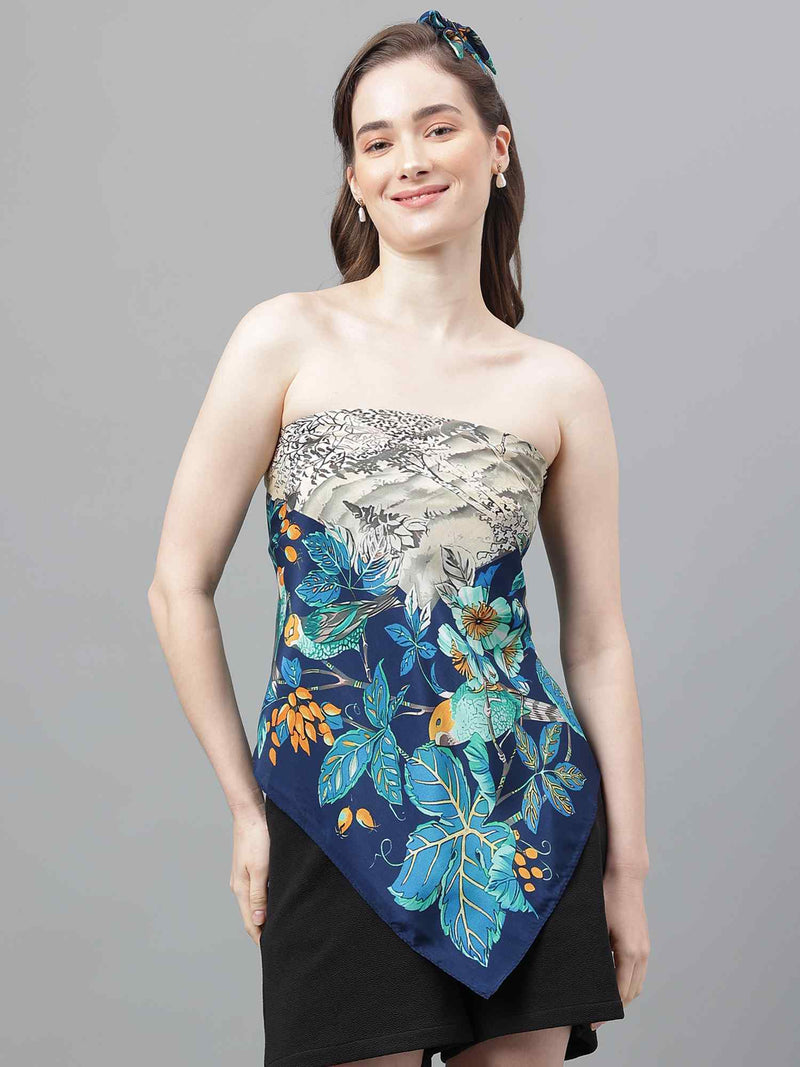 Blue Floral Scarf & Scarf Bag Set - TOSSIDO