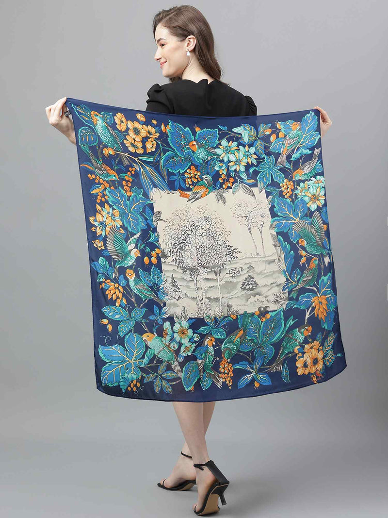 Blue Floral Scarf & Scarf Bag Set - TOSSIDO