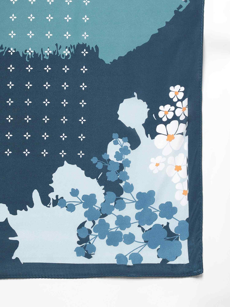 Blue Floral Scarf & Scarf Bag Set - TOSSIDO