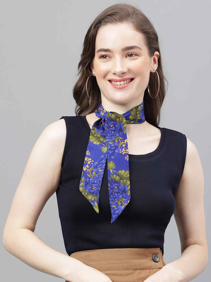 Blue Floral Scarf & Scarf Bag Set - TOSSIDO
