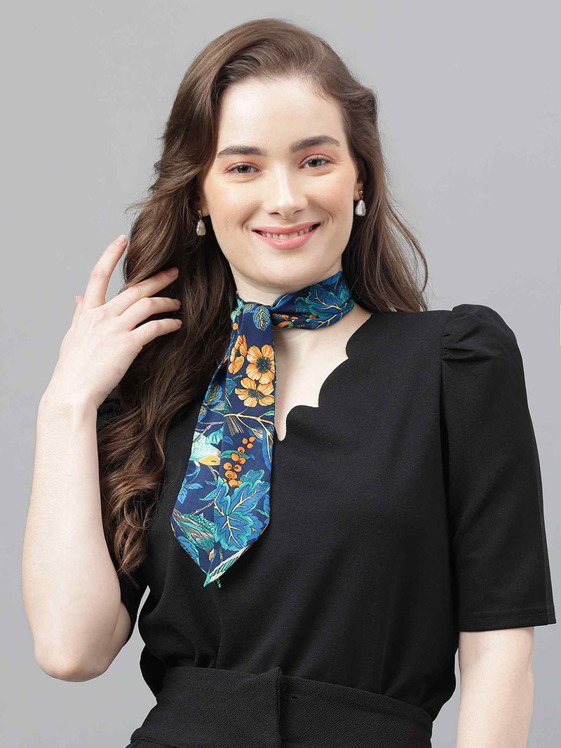 Blue Floral Scarf & Scarf Bag Set - TOSSIDO