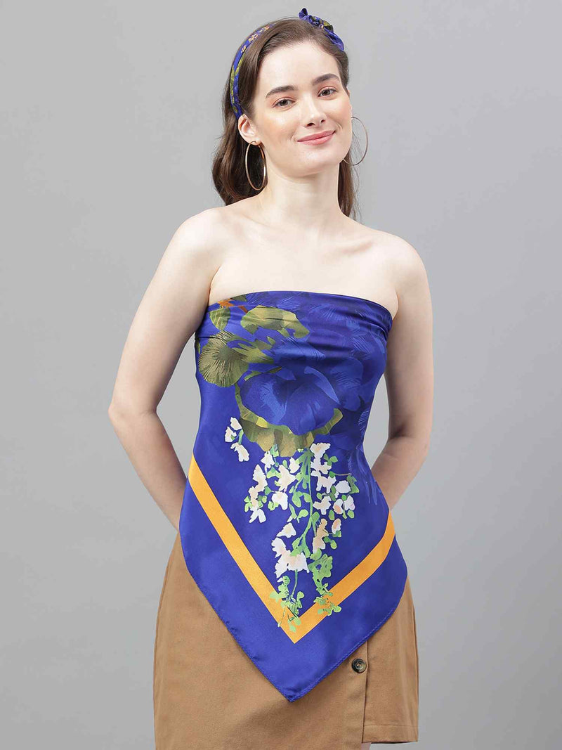 Blue Floral Scarf & Scarf Bag Set - TOSSIDO