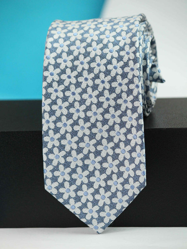 Blue Floral Silk Necktie - TOSSIDO