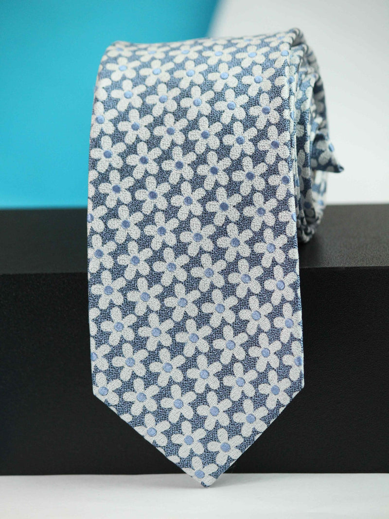 Blue Floral Silk Necktie - TOSSIDO
