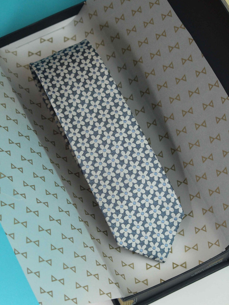 Blue Floral Silk Necktie - TOSSIDO