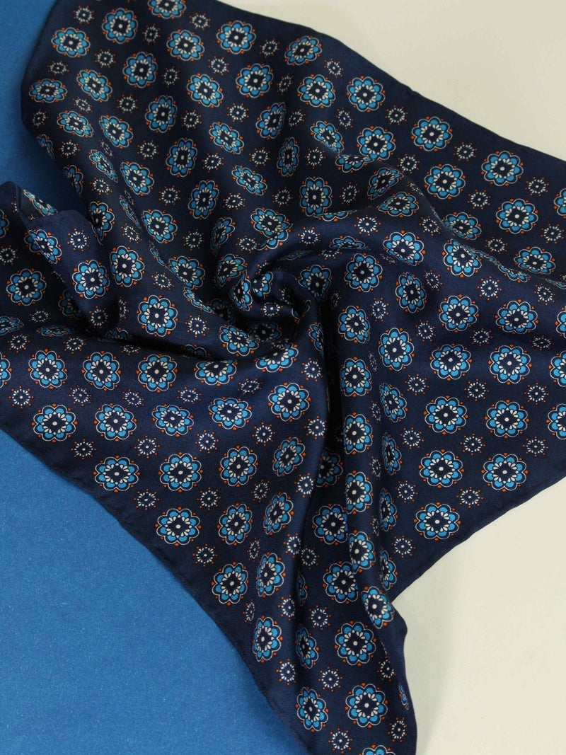 Blue Floral Silk Pocket Square - TOSSIDO