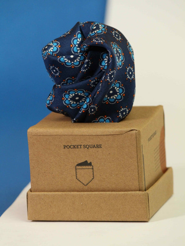 Blue Floral Silk Pocket Square - TOSSIDO