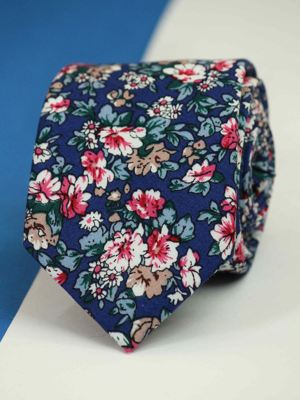 Blue Floral Skinny Necktie - TOSSIDO