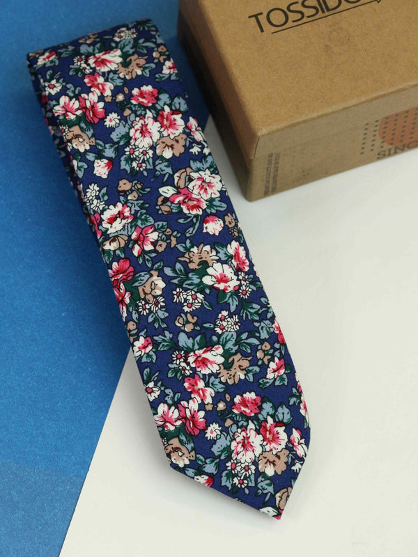 Blue Floral Skinny Necktie - TOSSIDO