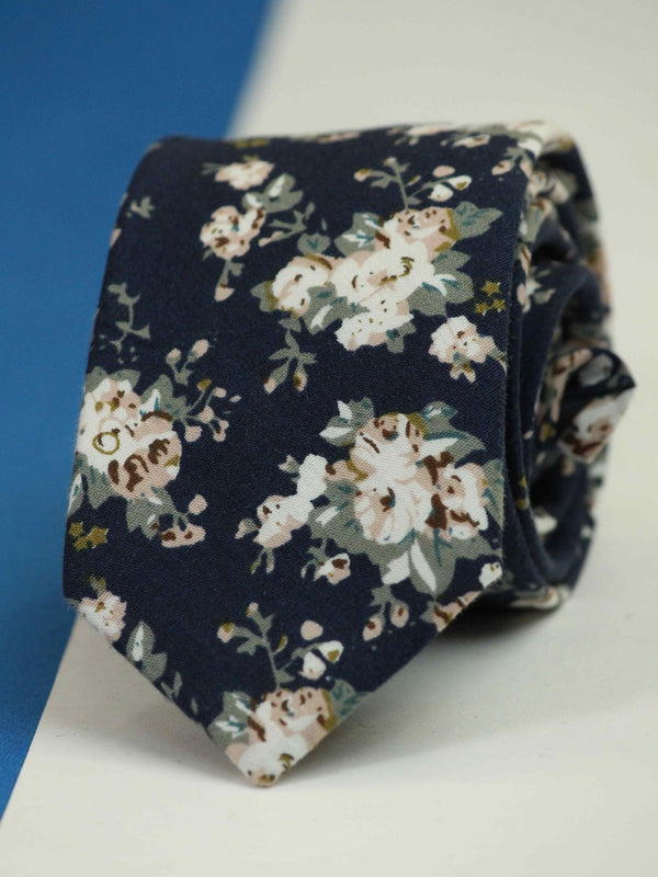 Blue Floral Skinny Necktie - TOSSIDO