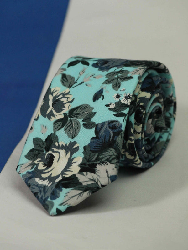 Blue Floral Skinny Necktie - TOSSIDO