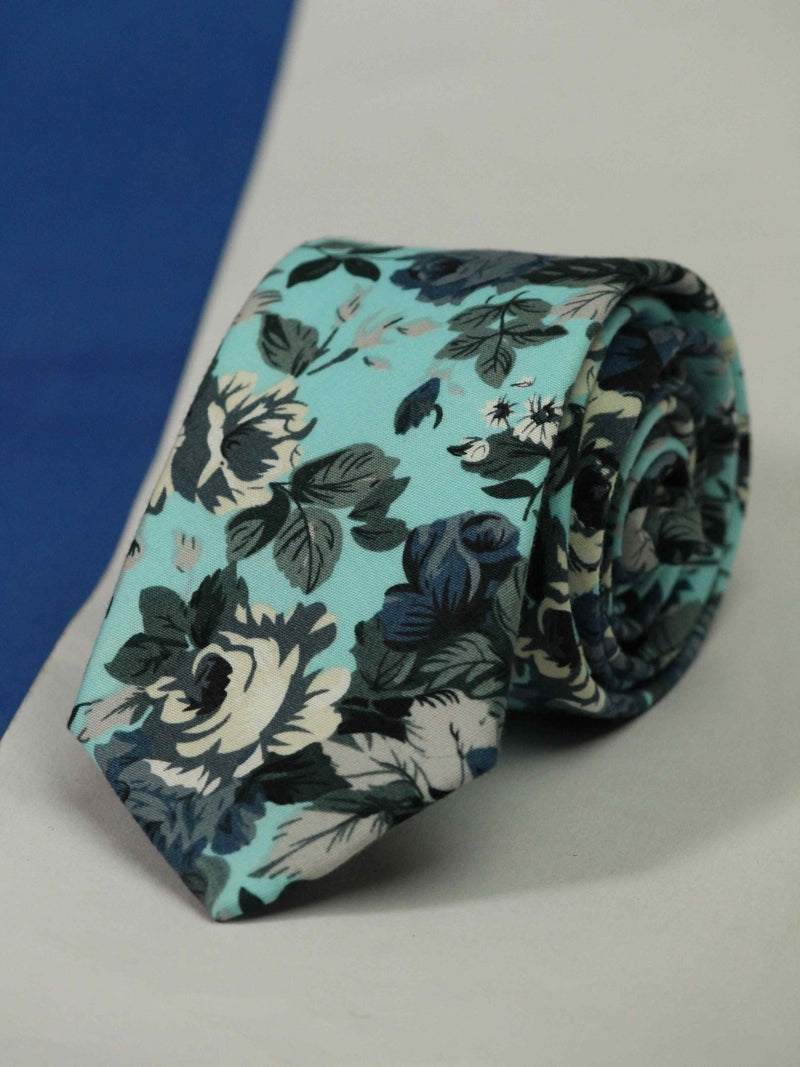 Blue Floral Skinny Necktie - TOSSIDO