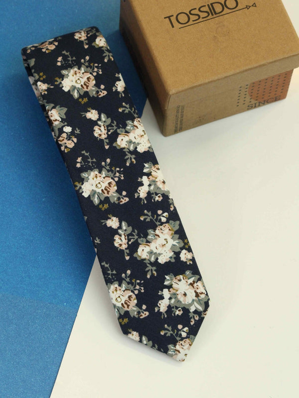 Blue Floral Skinny Necktie - TOSSIDO