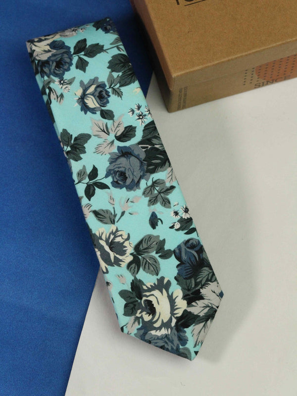 Blue Floral Skinny Necktie - TOSSIDO