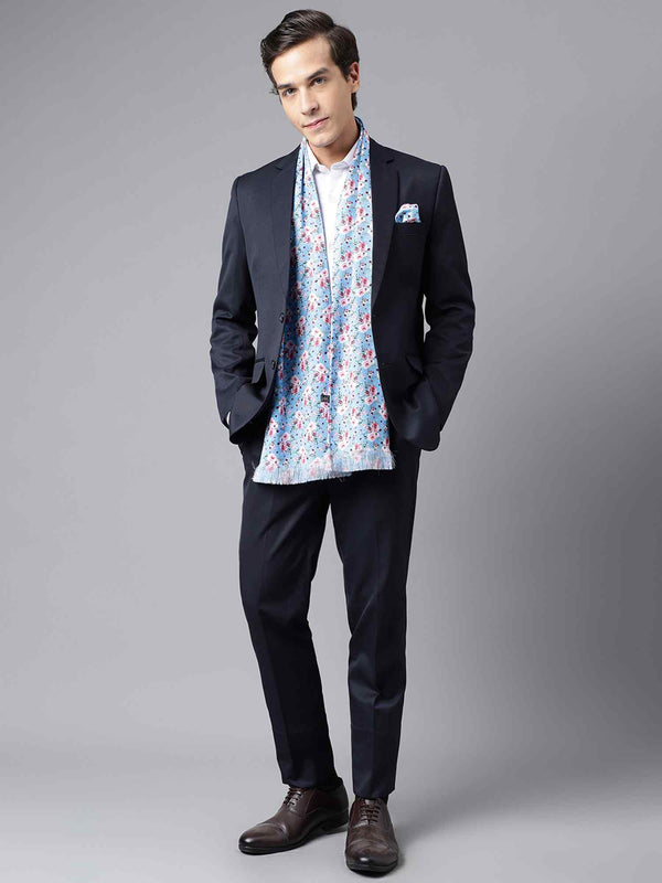 Blue Floral Stole & Pocket Square Set - TOSSIDO