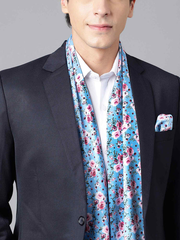 Blue Floral Stole & Pocket Square Set - TOSSIDO