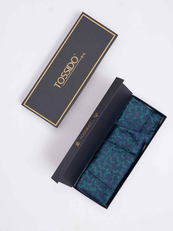 Blue Floral Woven Cravat & Pocket Square Set - TOSSIDO