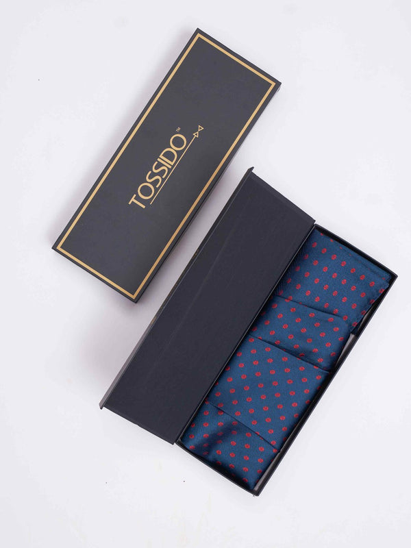 Blue Floral Woven Cravat & Pocket Square Set - TOSSIDO