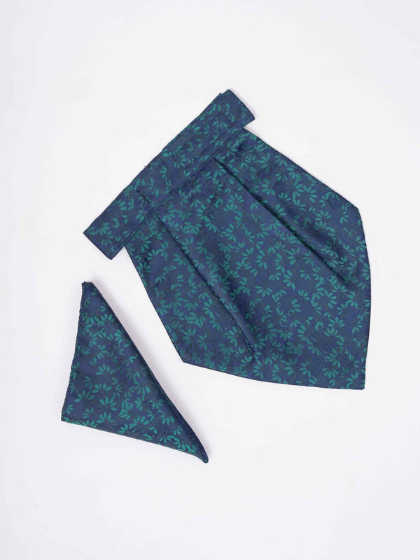 Blue Floral Woven Cravat & Pocket Square Set - TOSSIDO