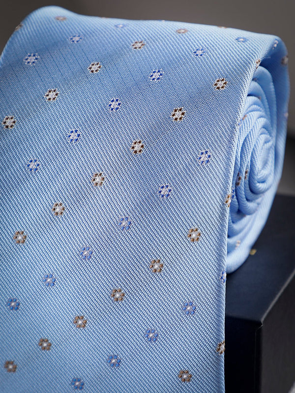 Blue Floral Woven Long Necktie - TOSSIDO
